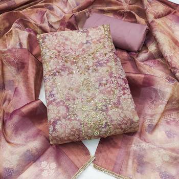pink ethnic graceful shimmer linen cotton suit for girls 3
