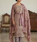 mauve ethnic graceful shimmer linen cotton suit for girls