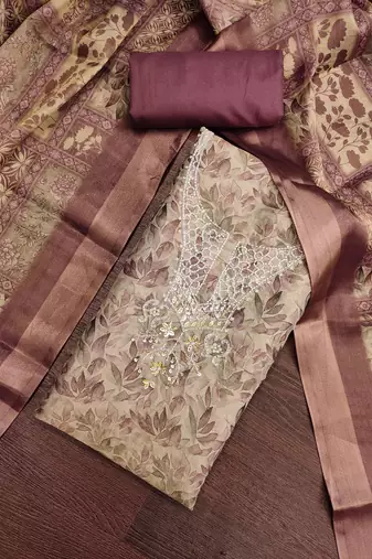 mauve ethnic graceful shimmer linen cotton suit for girls