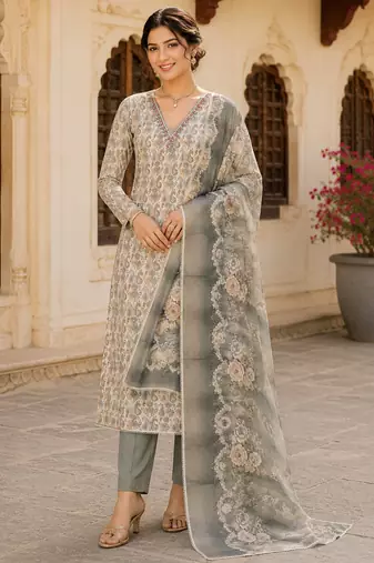 grey summer linen cotton ethnic salwar kameez