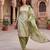 green ethnic graceful shimmer linen cotton suit for girls