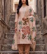 peach ethnic graceful shimmer linen cotton suit for girls