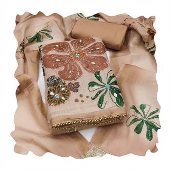 peach ethnic graceful shimmer linen cotton suit for girls 2