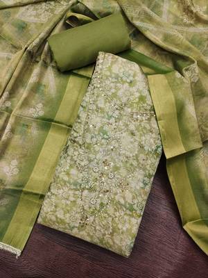 green ethnic graceful shimmer linen cotton suit for girls 2