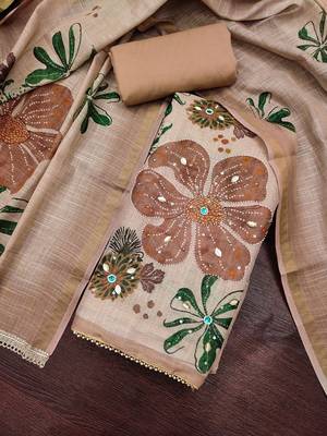 peach ethnic graceful shimmer linen cotton suit for girls 3