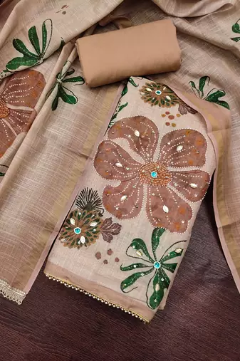 peach ethnic graceful shimmer linen cotton suit for girls