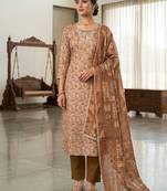 brown ethnic graceful shimmer linen cotton suit for girls