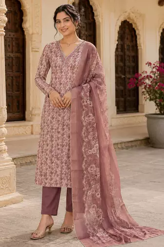 brown summer linen cotton ethnic salwar kameez