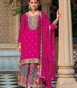 pink ethnic embroidered chinon palazzo dress for girls