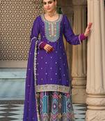 purple ethnic embroidered chinon palazzo dress for girls