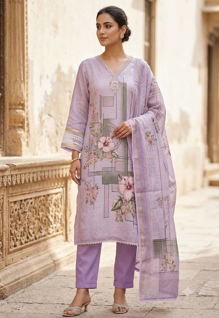 purple summer linen cotton ethnic salwar kameez