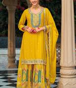 yellow ethnic embroidered chinon palazzo dress for girls