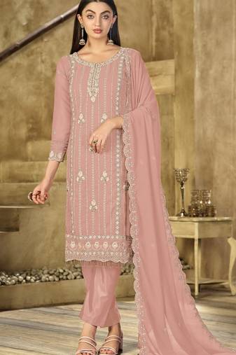 light pink graceful embroidered ethnic salwar kameez