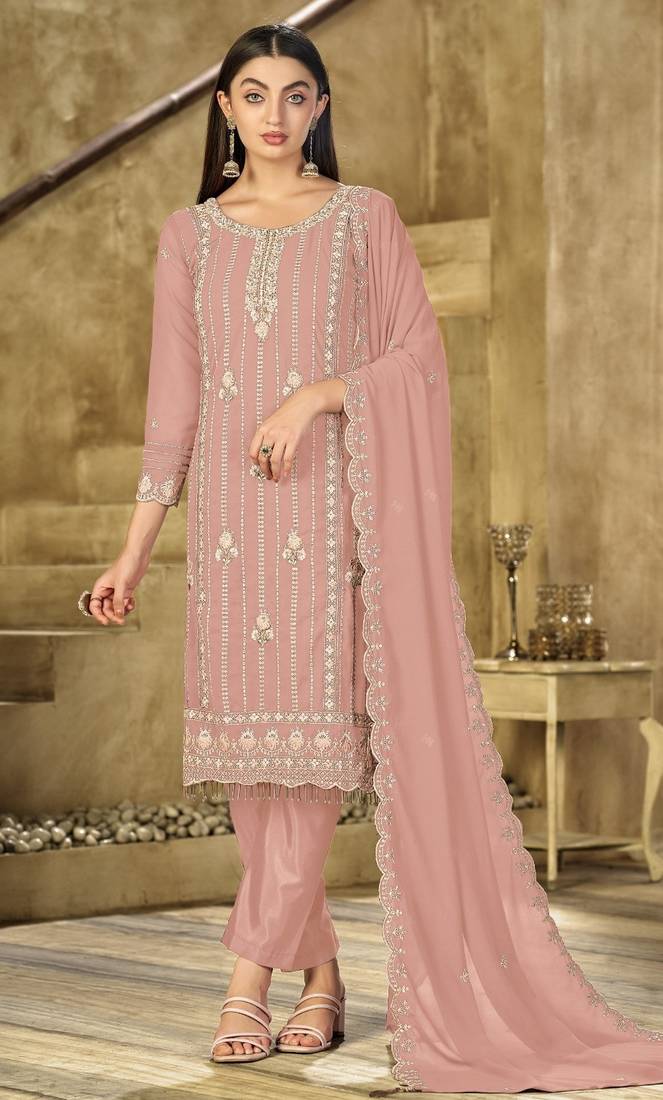 light pink graceful embroidered ethnic salwar kameez