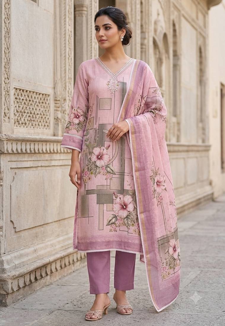 pink summer linen cotton ethnic salwar kameez