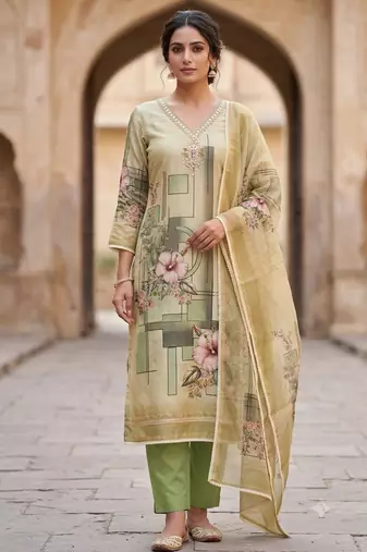 green summer linen cotton ethnic salwar kameez