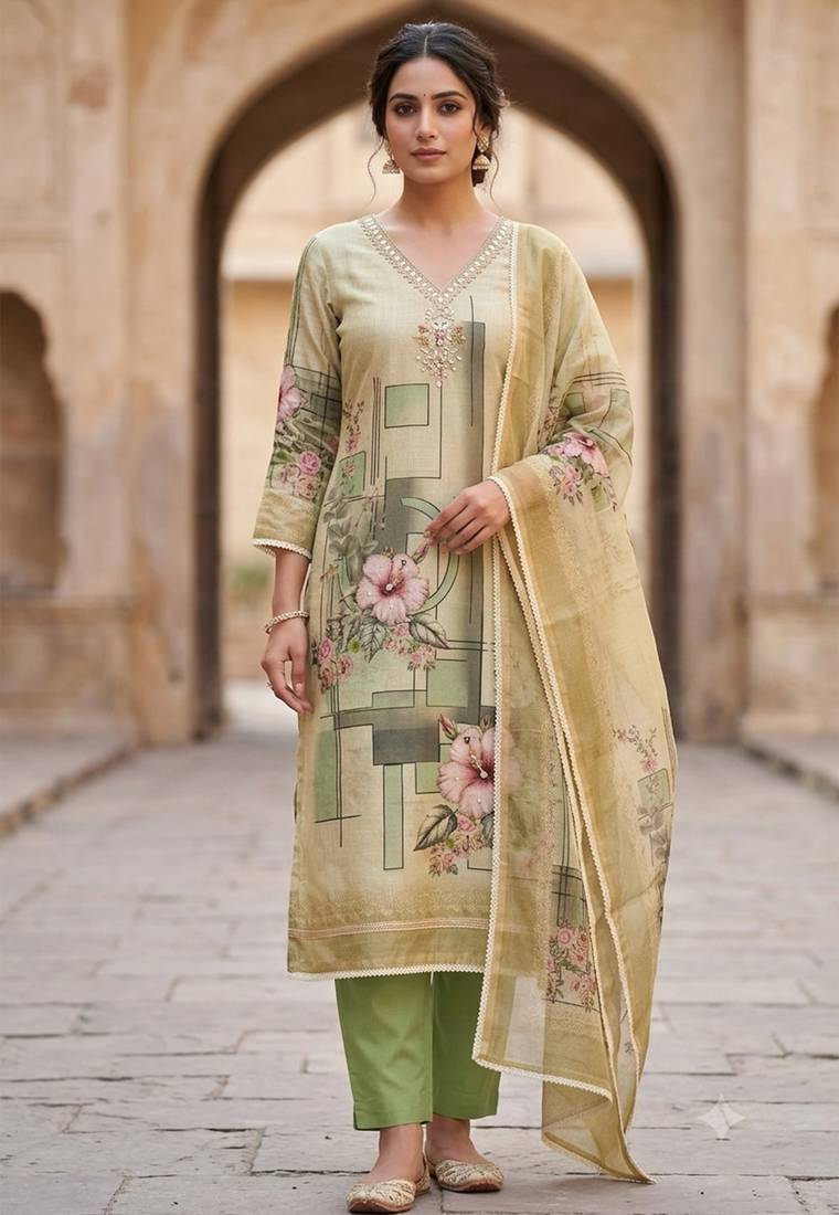 green summer linen cotton ethnic salwar kameez