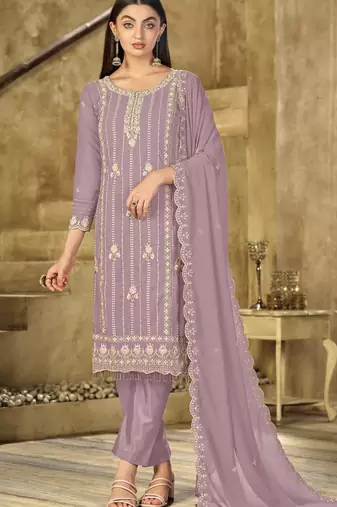 mauve graceful embroidered ethnic salwar kameez