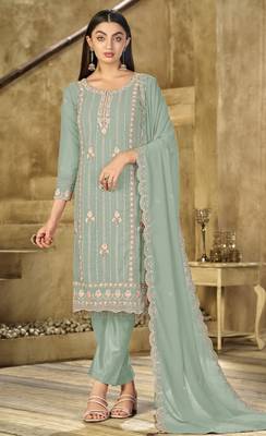 light green graceful embroidered ethnic salwar kameez 1