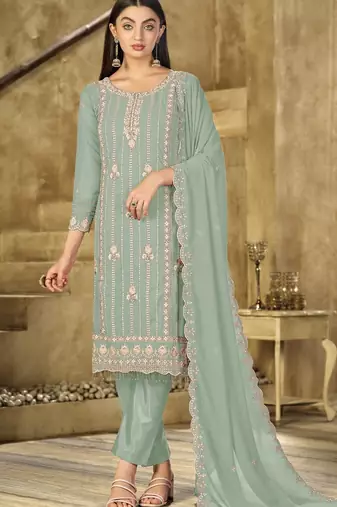 light green graceful embroidered ethnic salwar kameez