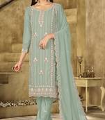 light green graceful embroidered ethnic salwar kameez