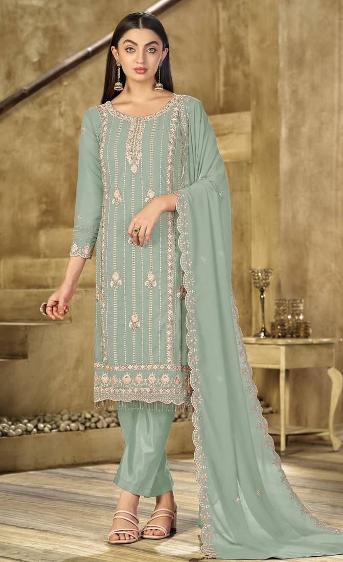 light green graceful embroidered ethnic salwar kameez