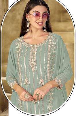light green graceful embroidered ethnic salwar kameez 2