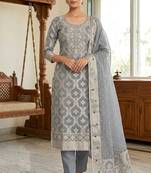 grey banarasi cotton ethnic partywear suit for girls