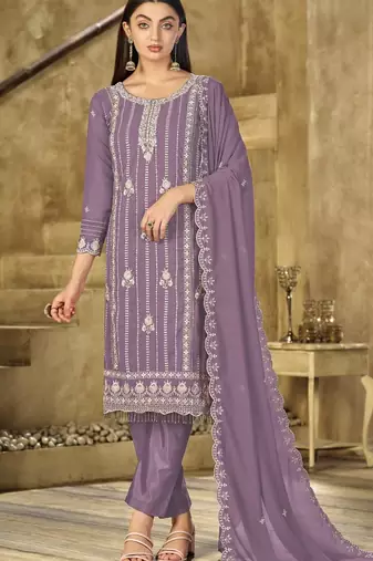 lavender graceful embroidered ethnic salwar kameez