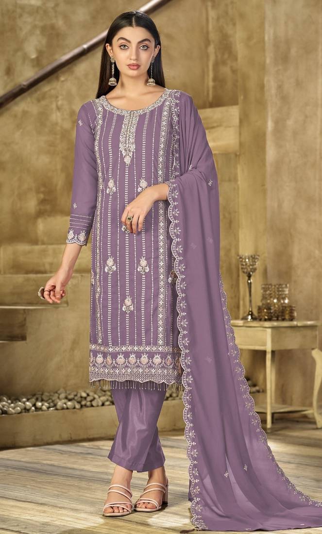 lavender graceful embroidered ethnic salwar kameez