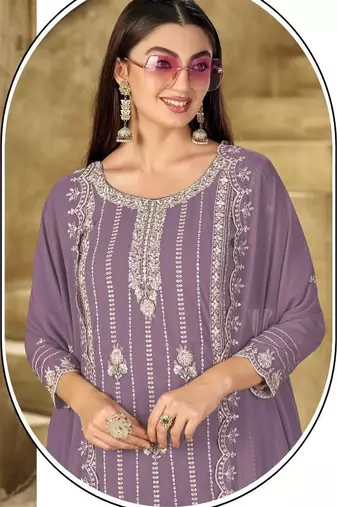lavender graceful embroidered ethnic salwar kameez