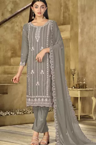 grey graceful embroidered ethnic salwar kameez