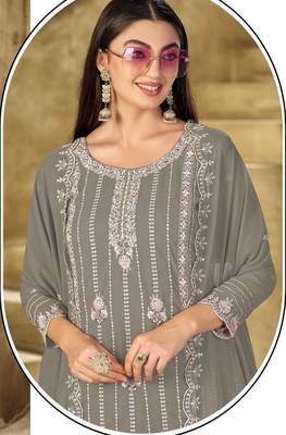 grey graceful embroidered ethnic salwar kameez 2