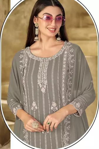 grey graceful embroidered ethnic salwar kameez