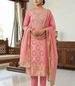 pink banarasi cotton ethnic partywear suit for girls