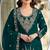 teal embroidered velvet fancy suit for girls