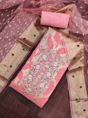 pink banarasi cotton ethnic partywear suit for girls 2