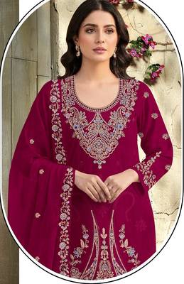 magenta embroidered velvet fancy suit for girls 2