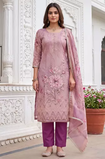 purple shimmer linen cotton ceremonial suit for girls