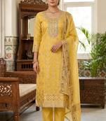 yellow banarasi cotton ethnic partywear suit for girls