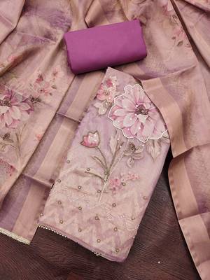 purple shimmer linen cotton ceremonial suit for girls 3
