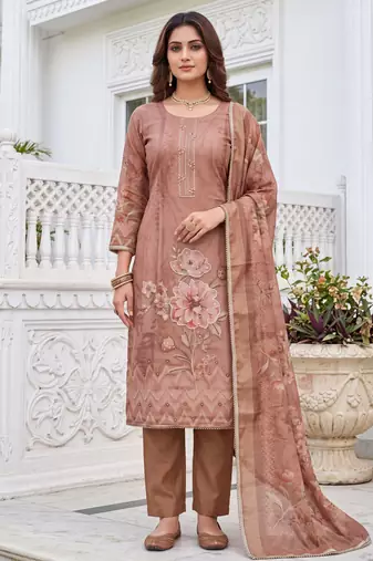 brown shimmer linen cotton ceremonial suit for girls
