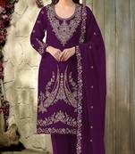 purple embroidered velvet fancy suit for girls