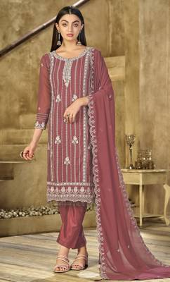 Dusty rose color salwar kameez for graceful embroidered ethnic salwar kameez 1