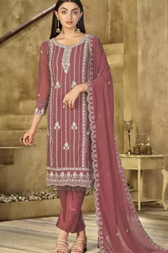 Dusty rose color salwar kameez for graceful embroidered ethnic salwar kameez