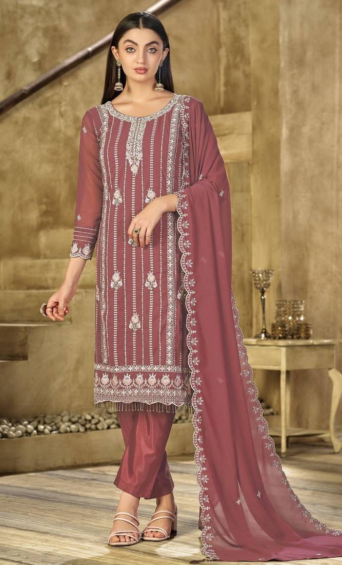 Dusty rose color salwar kameez for graceful embroidered ethnic salwar kameez