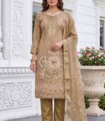 beige shimmer linen cotton ceremonial suit for girls