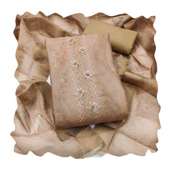 beige shimmer linen cotton ceremonial suit for girls 2