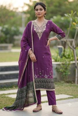 purple banarasi cotton ethnic partywear suit for girls 1