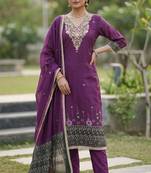 purple banarasi cotton ethnic partywear suit for girls